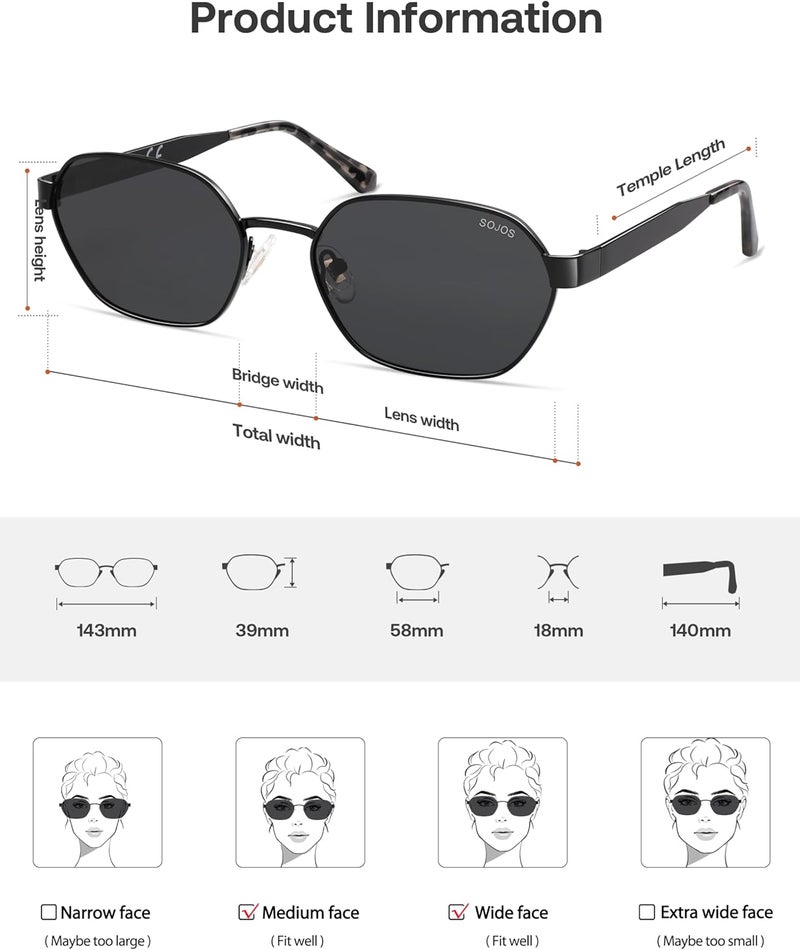 Sojos نظارات شمسية سداسية عصرية للنساء والرجال، حماية UV400، نظارات مستطيلة عتيقة SJ1238 - Image 5